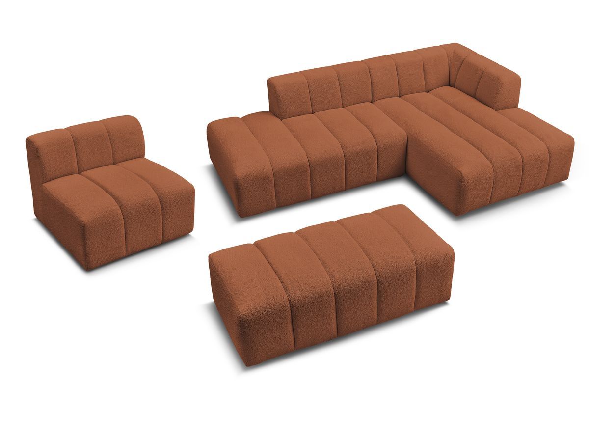 ANNECY modulaire vaste hoekbank in badstof met 1 enkele fauteuil en 1 poef