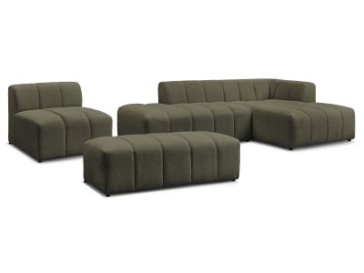 Canapé d'angle fixe modulable ANNECY tissu bouclette avec 1 chauffeuse 1 place et 1 pouf