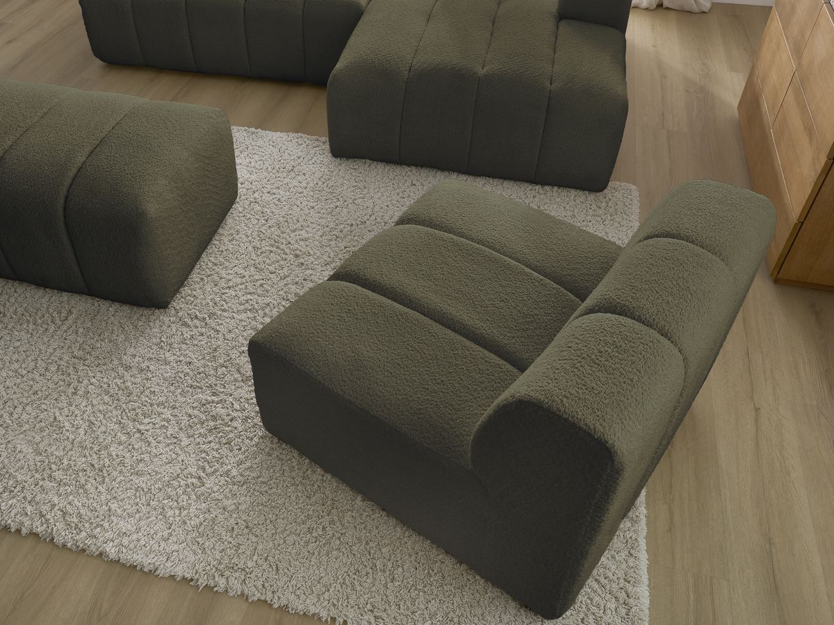 ANNECY modulaire vaste hoekbank in badstof met 1 enkele fauteuil en 1 poef