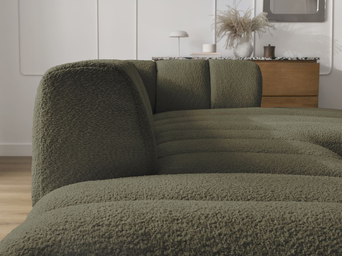 ANNECY modulaire vaste hoekbank in badstof met 1 enkele fauteuil en 1 poef