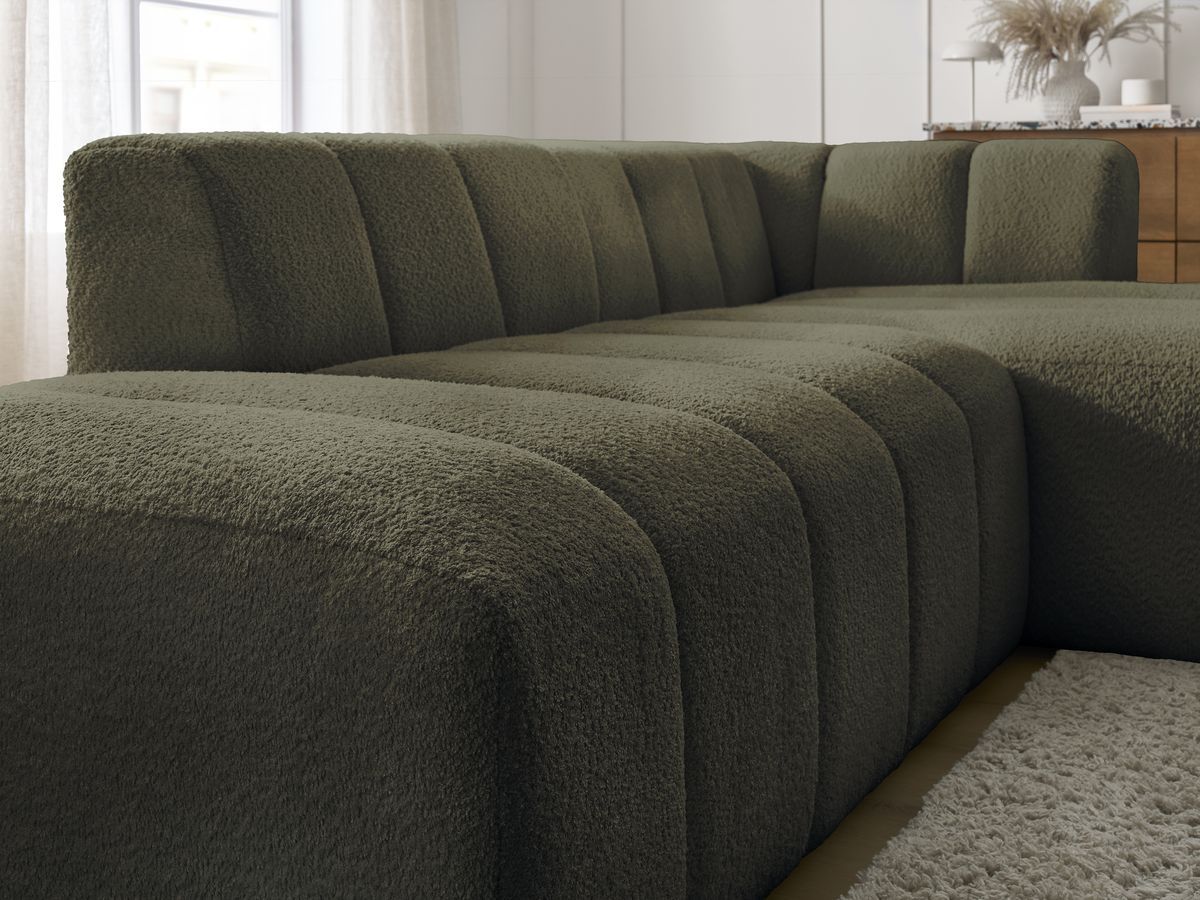 ANNECY modulaire vaste hoekbank in badstof met 1 enkele fauteuil en 1 poef