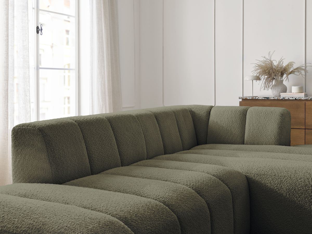 ANNECY modulaire vaste hoekbank in badstof met 1 enkele fauteuil en 1 poef