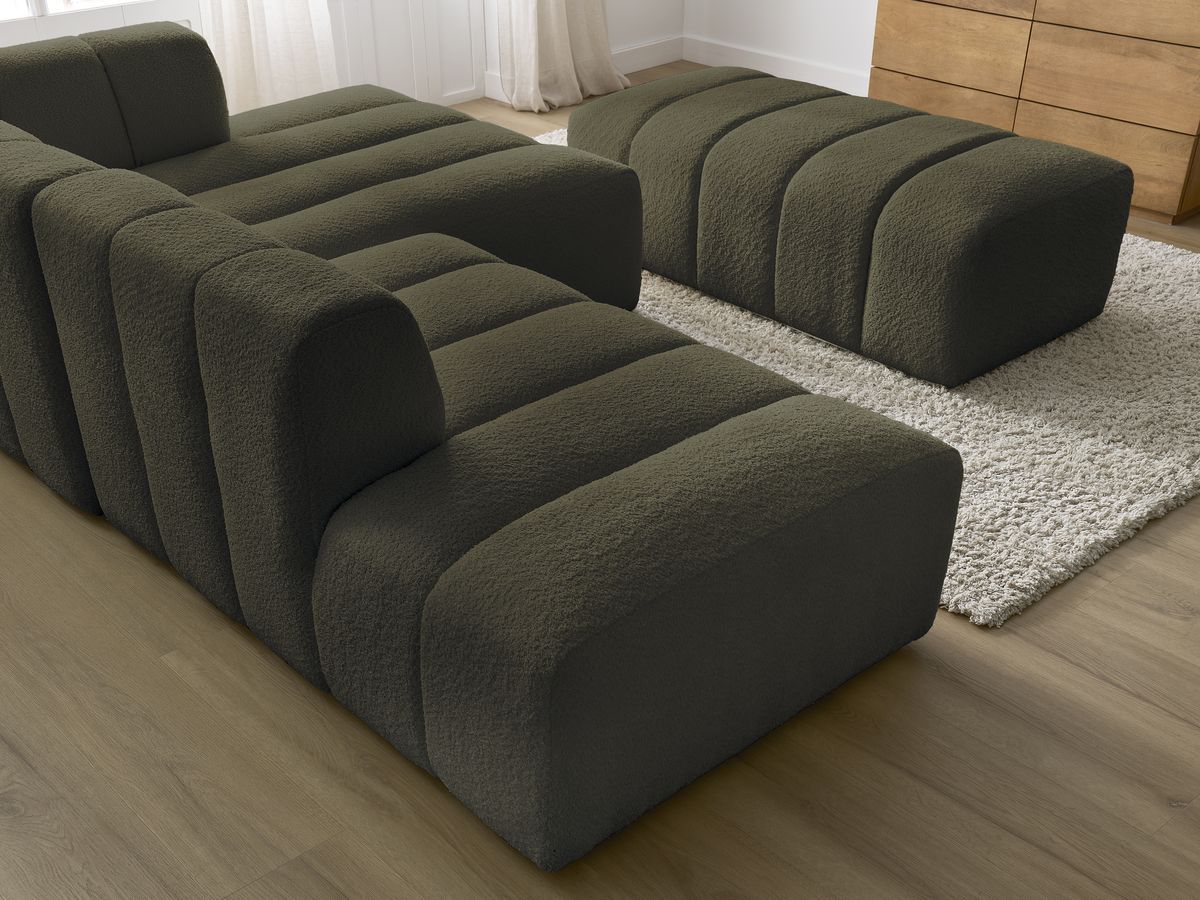 ANNECY modulaire vaste hoekbank in badstof met 1 enkele fauteuil en 1 poef