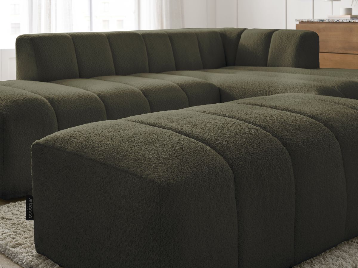ANNECY modulaire vaste hoekbank in badstof met 1 enkele fauteuil en 1 poef