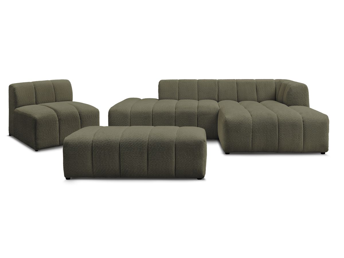 ANNECY modulaire vaste hoekbank in badstof met 1 enkele fauteuil en 1 poef