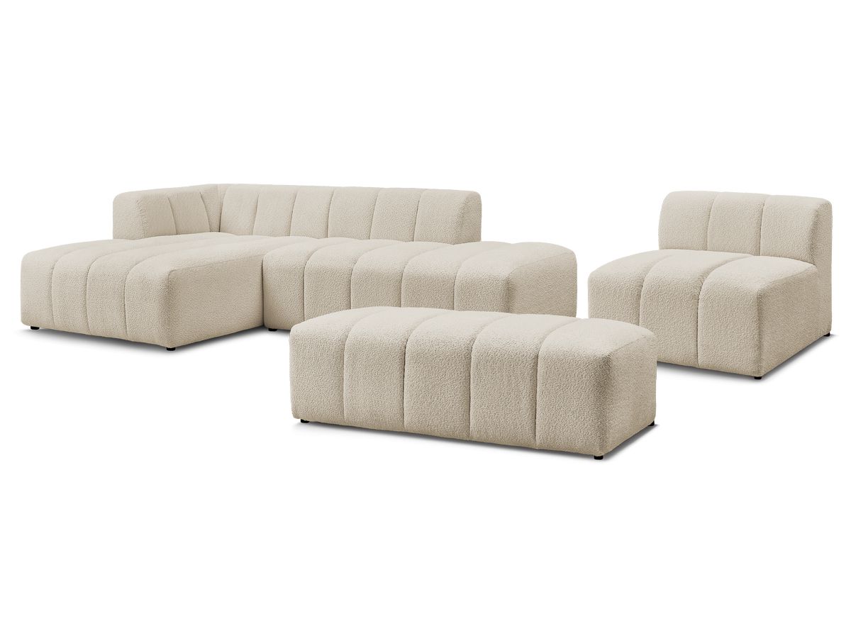 ANNECY modulaire vaste hoekbank in badstof met 1 enkele fauteuil en 1 poef