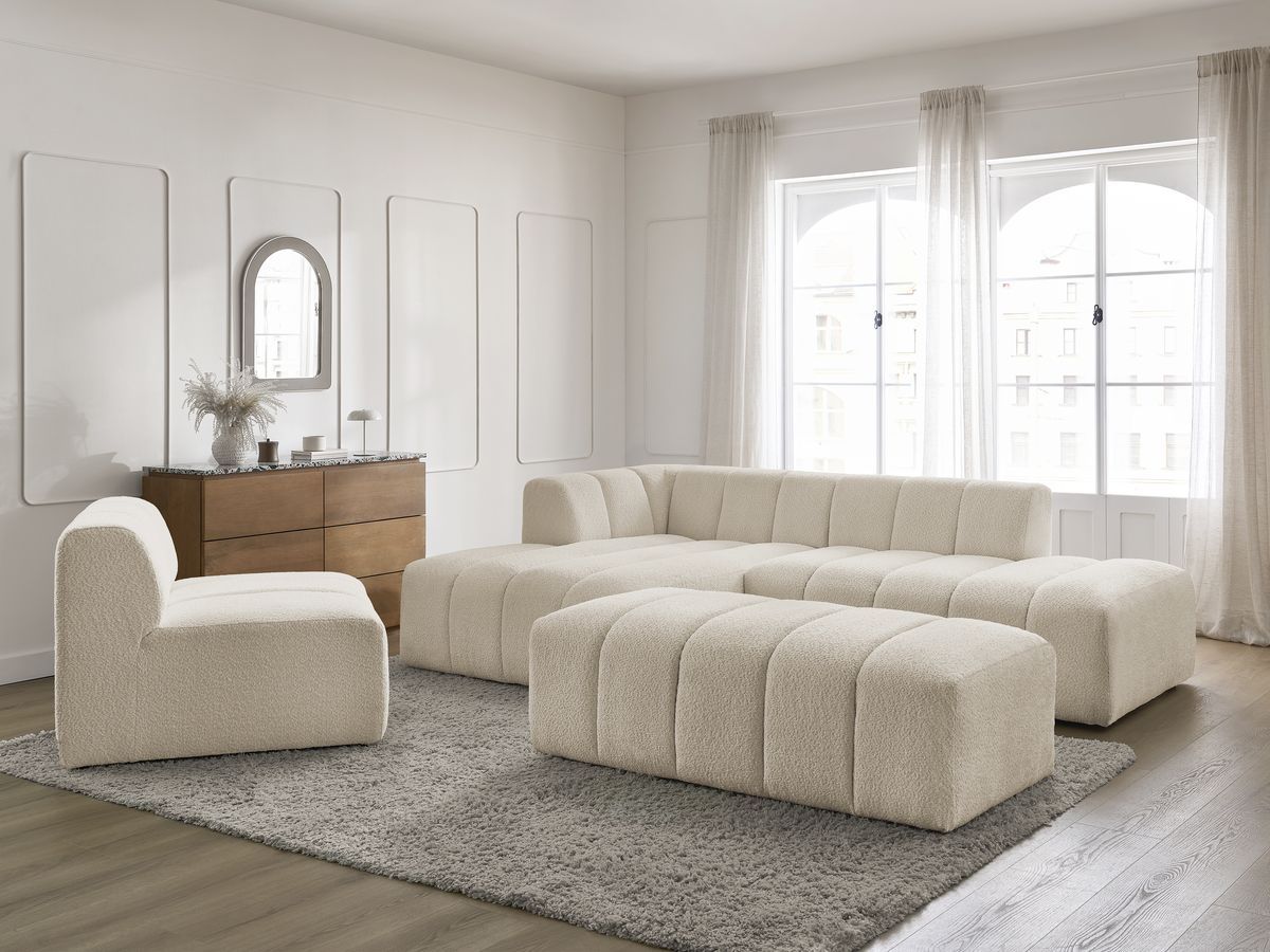 ANNECY modulaire vaste hoekbank in badstof met 1 enkele fauteuil en 1 poef