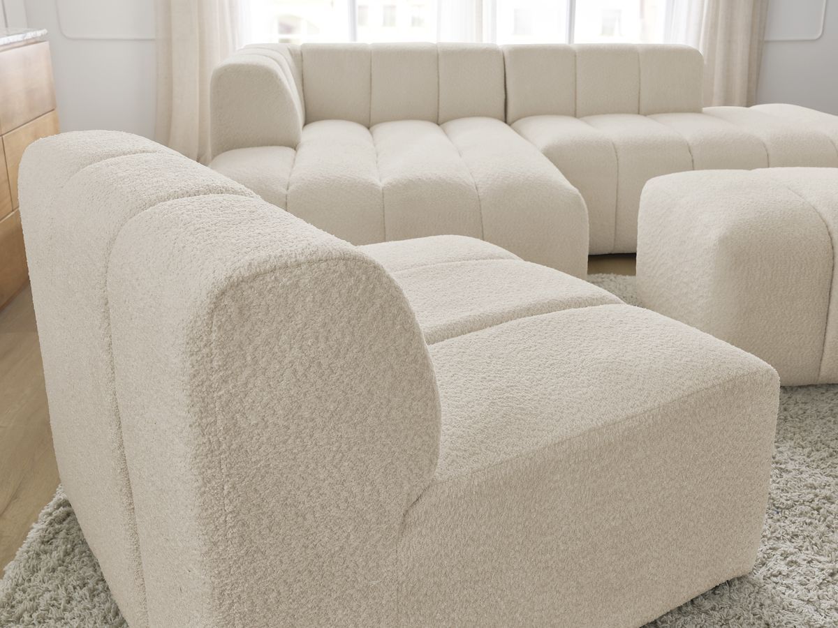 ANNECY modulaire vaste hoekbank in badstof met 1 enkele fauteuil en 1 poef