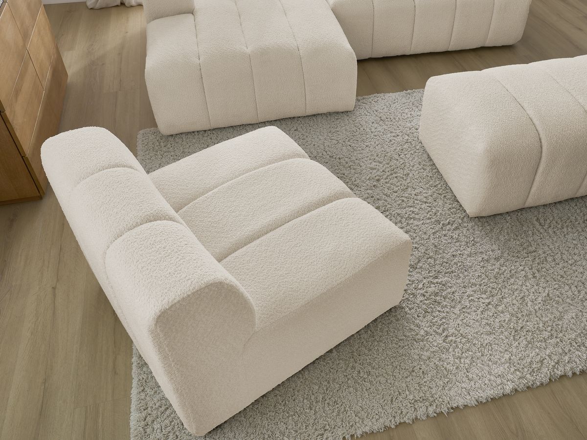 ANNECY modulaire vaste hoekbank in badstof met 1 enkele fauteuil en 1 poef