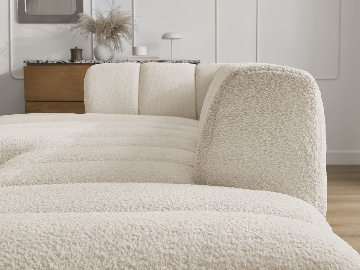 ANNECY modulaire vaste hoekbank in badstof met 1 enkele fauteuil en 1 poef