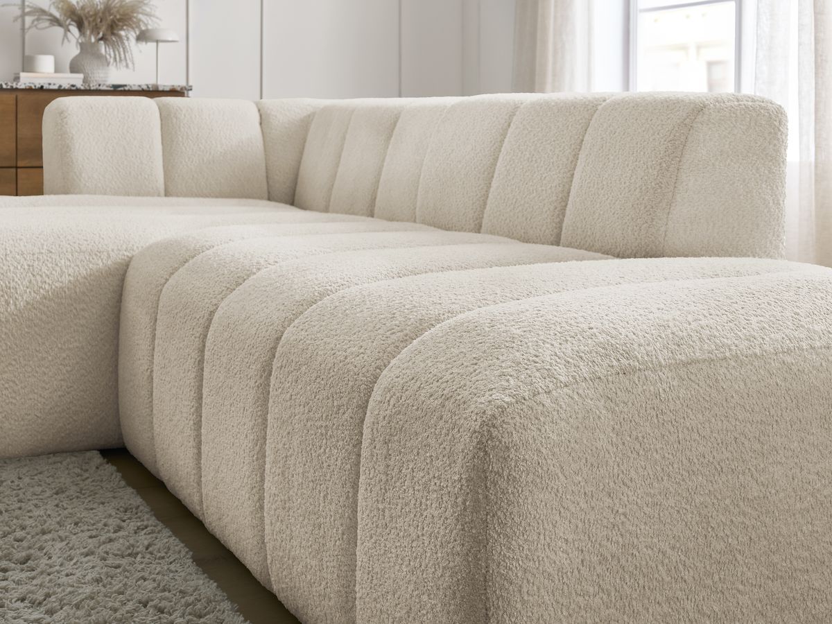 ANNECY modulaire vaste hoekbank in badstof met 1 enkele fauteuil en 1 poef