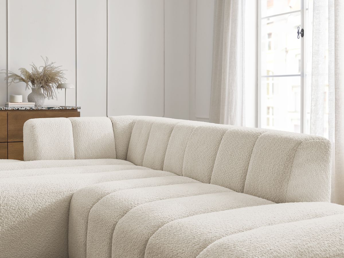 ANNECY modulaire vaste hoekbank in badstof met 1 enkele fauteuil en 1 poef
