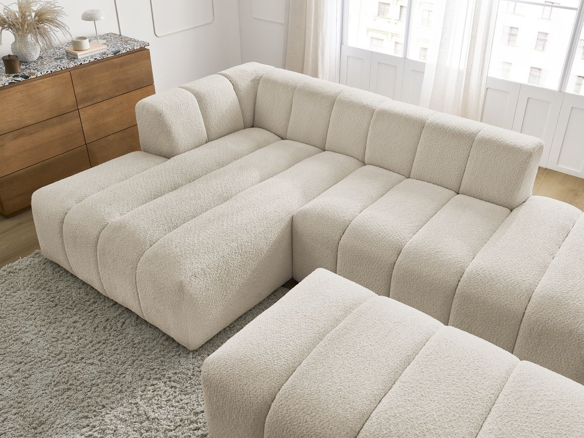 ANNECY modulaire vaste hoekbank in badstof met 1 enkele fauteuil en 1 poef