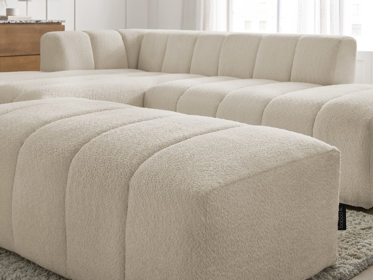 ANNECY modulaire vaste hoekbank in badstof met 1 enkele fauteuil en 1 poef