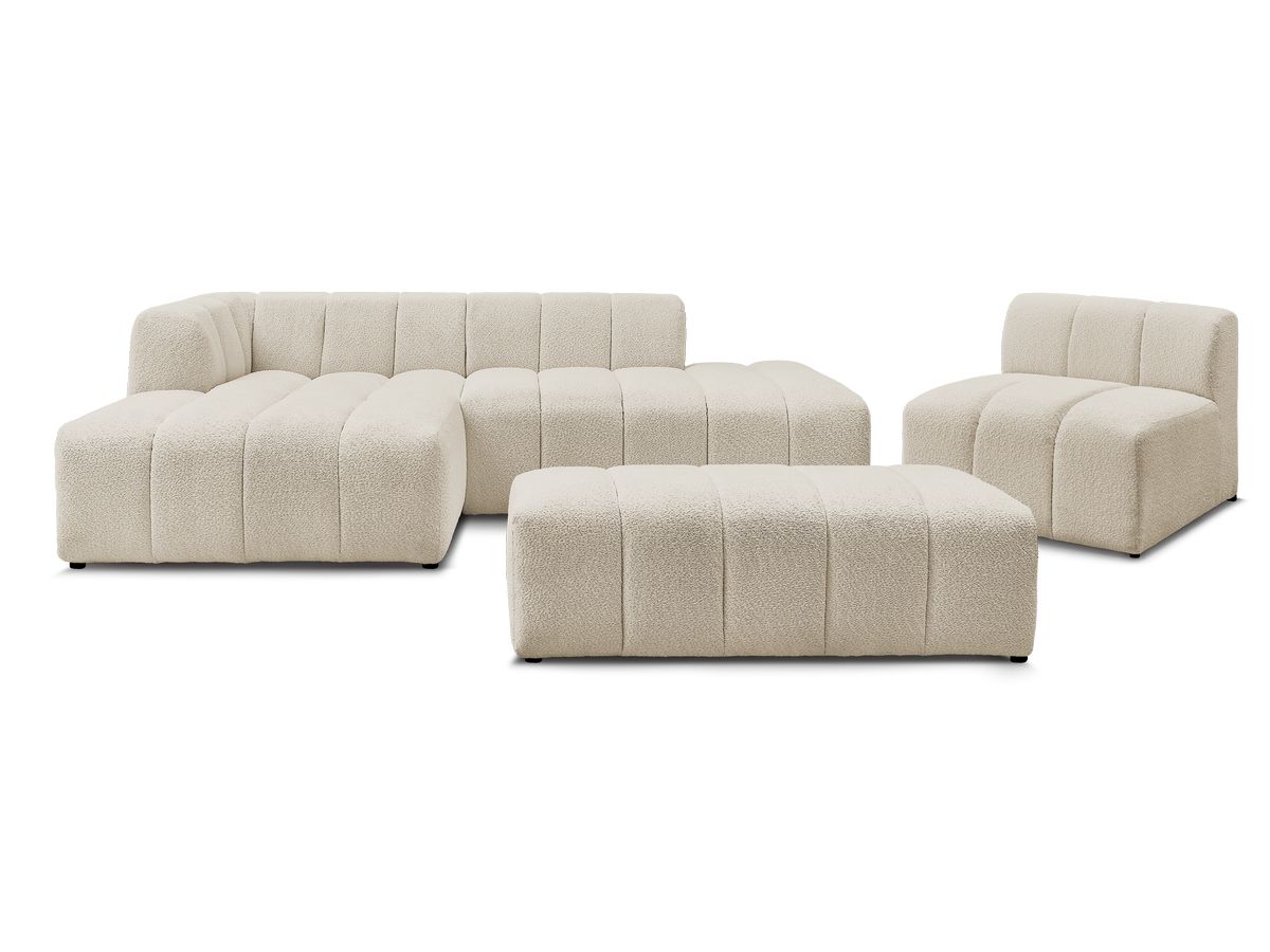 ANNECY modulaire vaste hoekbank in badstof met 1 enkele fauteuil en 1 poef