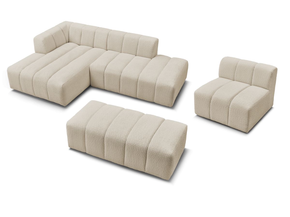 ANNECY modulaire vaste hoekbank in badstof met 1 enkele fauteuil en 1 poef