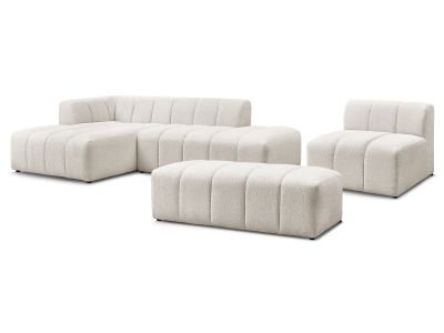 Canapé d'angle fixe modulable ANNECY tissu bouclette avec 1 chauffeuse 1 place et 1 pouf
