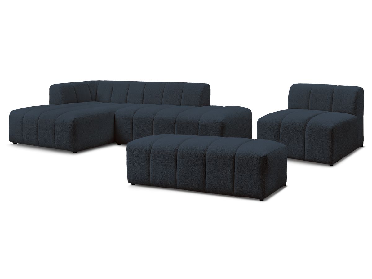 ANNECY modulaire vaste hoekbank in badstof met 1 enkele fauteuil en 1 poef