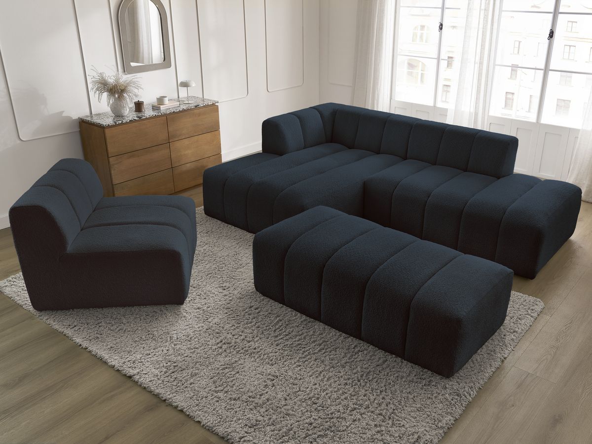 Canapé d'angle fixe EVEREST tissu chiné - Orange - Angle droit - 10 coussins