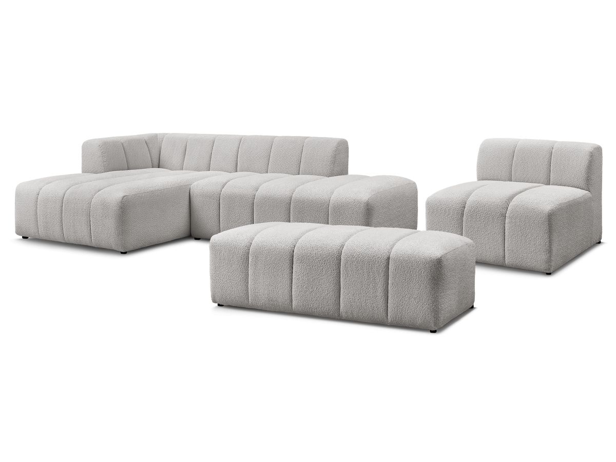 ANNECY modulaire vaste hoekbank in badstof met 1 enkele fauteuil en 1 poef