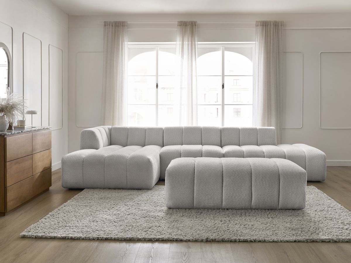 ANNECY modulaire vaste hoekbank in badstof met 1 enkele fauteuil en 1 poef