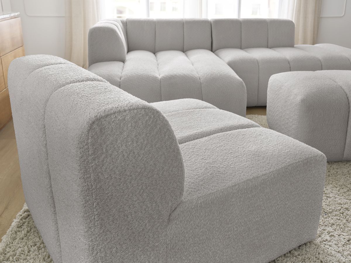 ANNECY modulaire vaste hoekbank in badstof met 1 enkele fauteuil en 1 poef