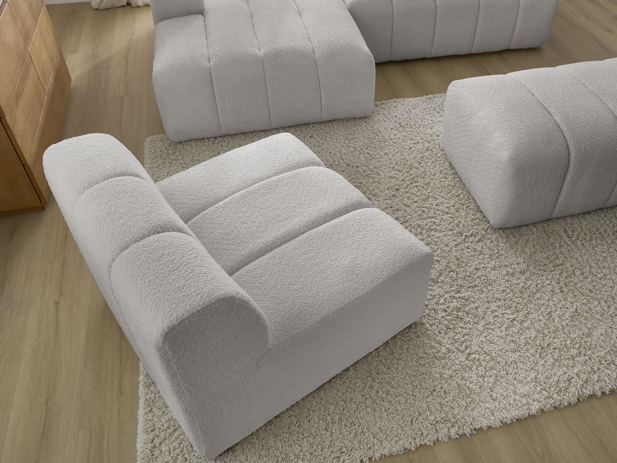 ANNECY modulaire vaste hoekbank in badstof met 1 enkele fauteuil en 1 poef