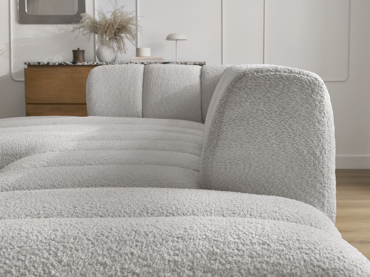 ANNECY modulaire vaste hoekbank in badstof met 1 enkele fauteuil en 1 poef