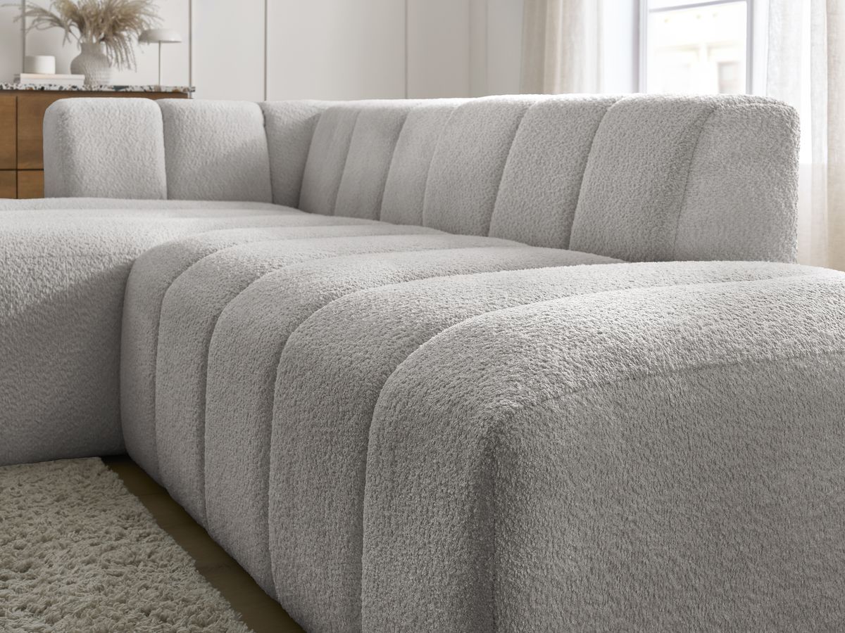 ANNECY modulaire vaste hoekbank in badstof met 1 enkele fauteuil en 1 poef