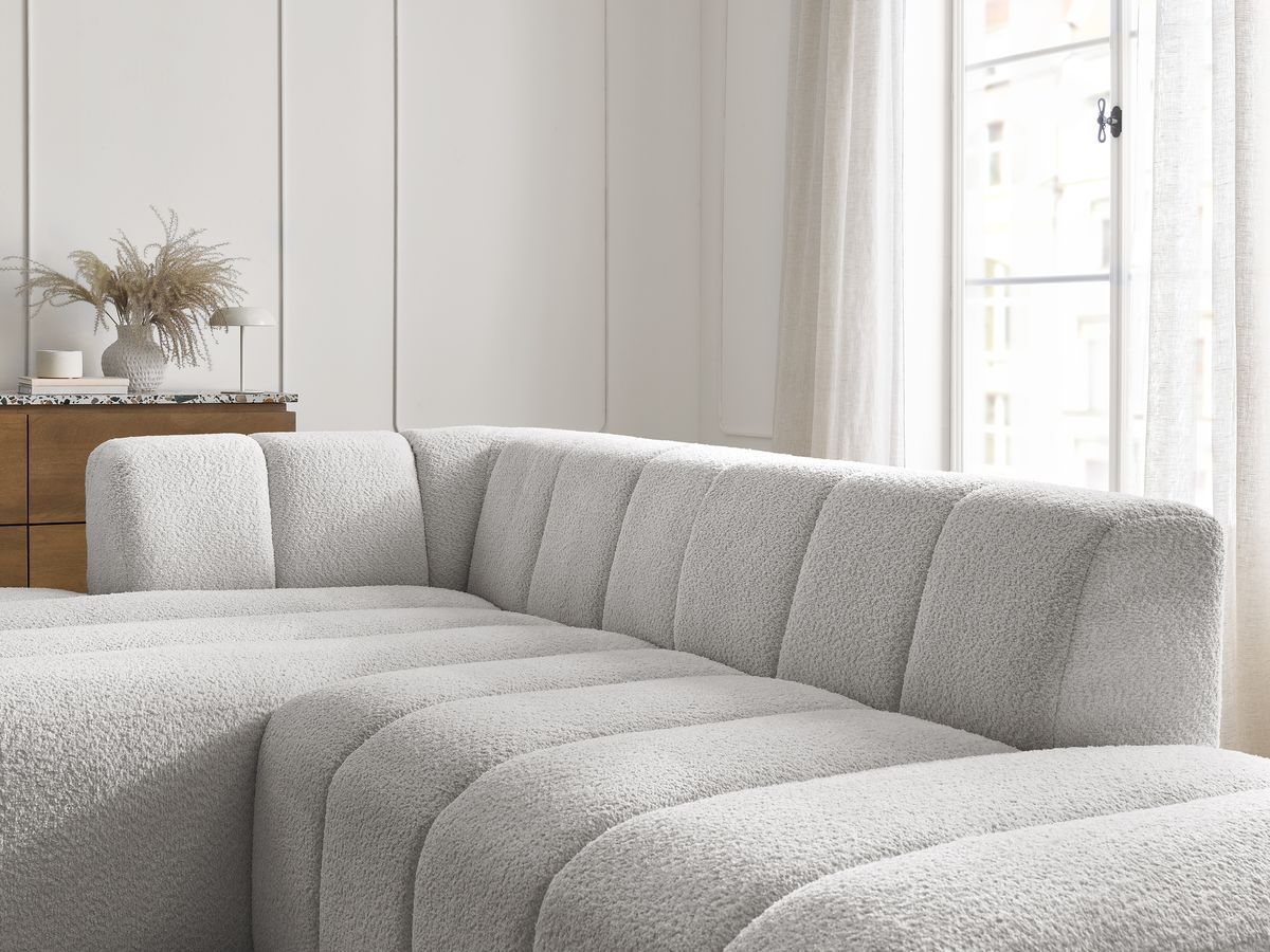 ANNECY modulaire vaste hoekbank in badstof met 1 enkele fauteuil en 1 poef