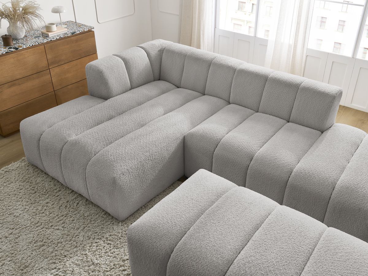 ANNECY modulaire vaste hoekbank in badstof met 1 enkele fauteuil en 1 poef