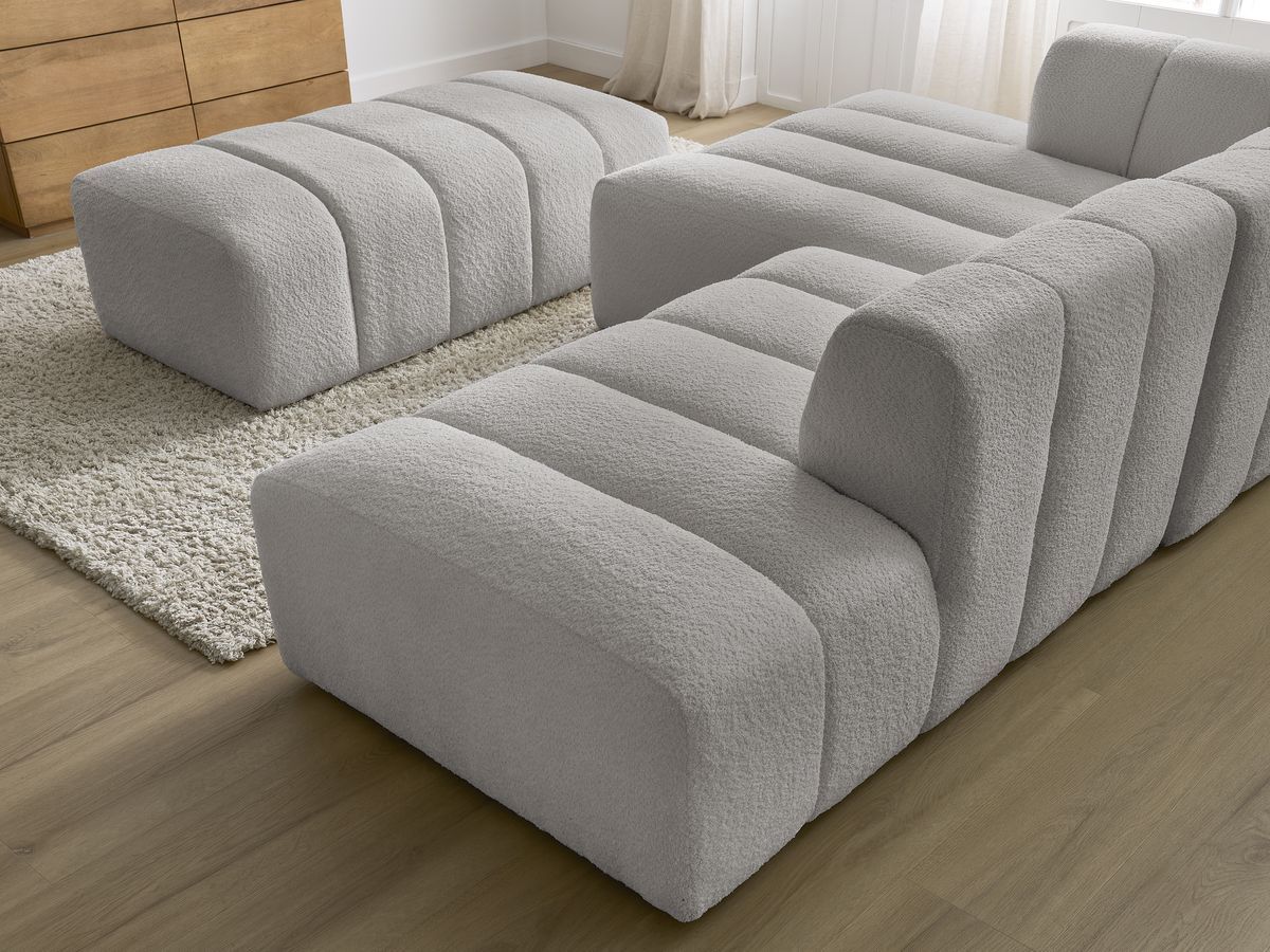 ANNECY modulaire vaste hoekbank in badstof met 1 enkele fauteuil en 1 poef