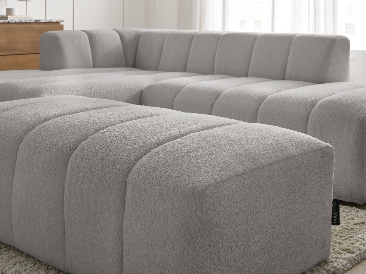 ANNECY modulaire vaste hoekbank in badstof met 1 enkele fauteuil en 1 poef