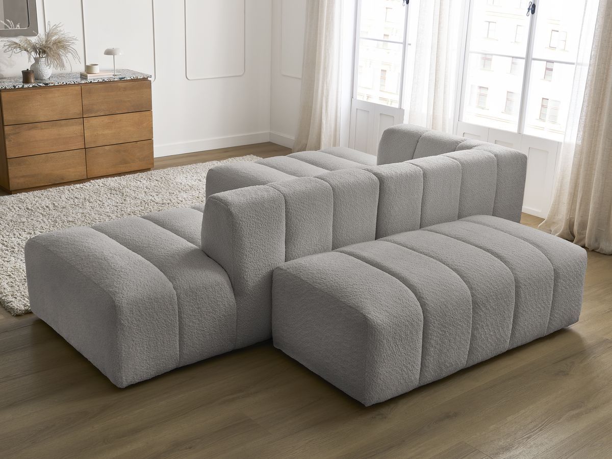 ANNECY modulaire vaste hoekbank in badstof met 1 enkele fauteuil en 1 poef