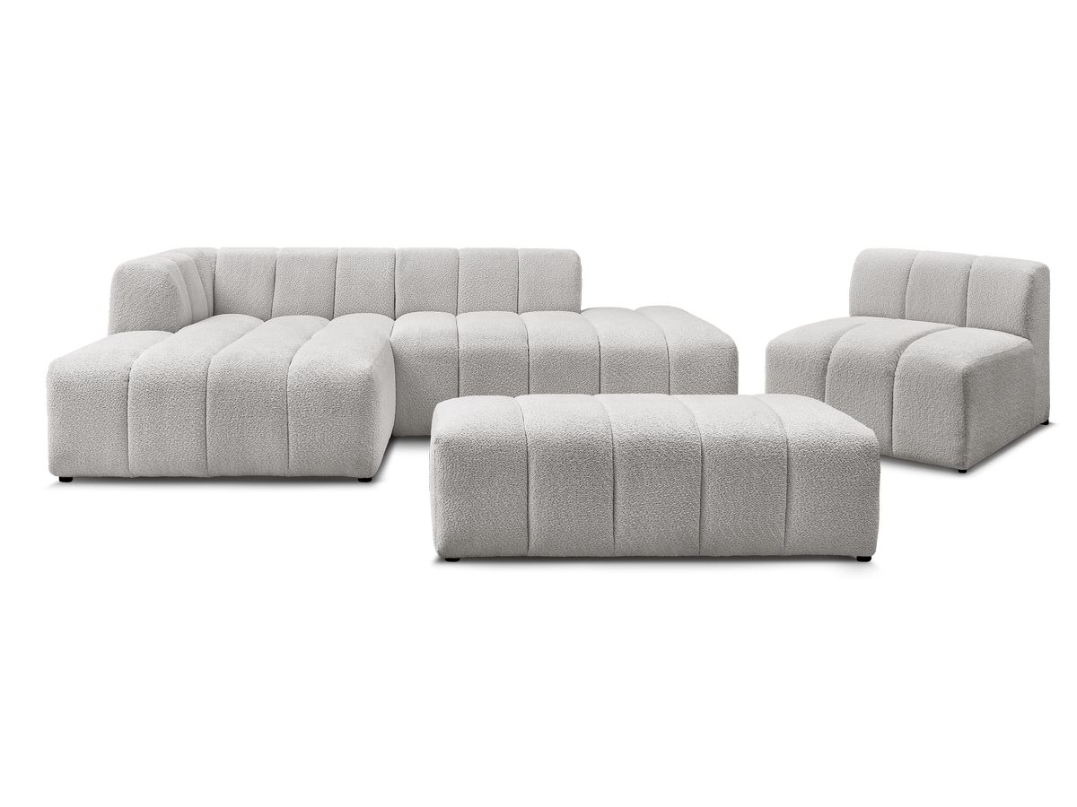 ANNECY modulaire vaste hoekbank in badstof met 1 enkele fauteuil en 1 poef