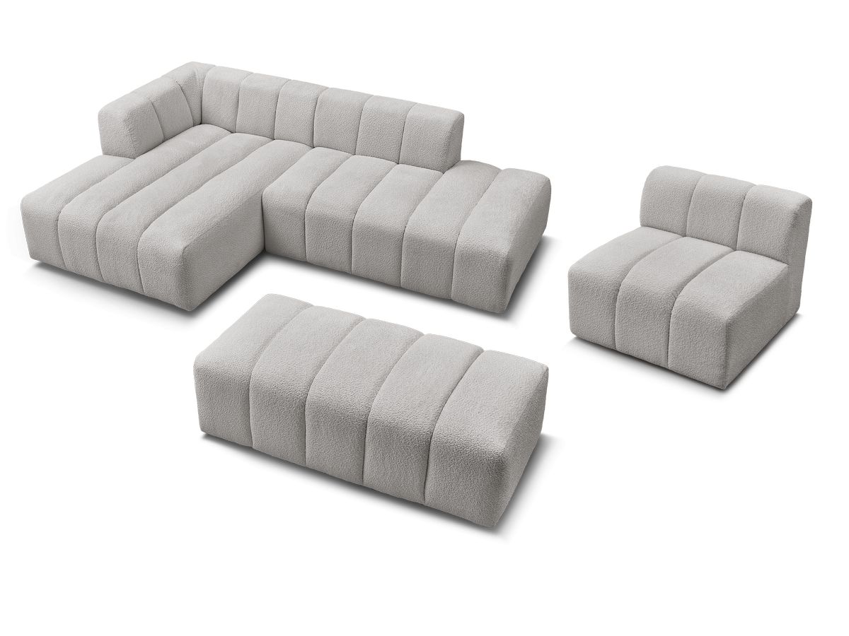 ANNECY modulaire vaste hoekbank in badstof met 1 enkele fauteuil en 1 poef