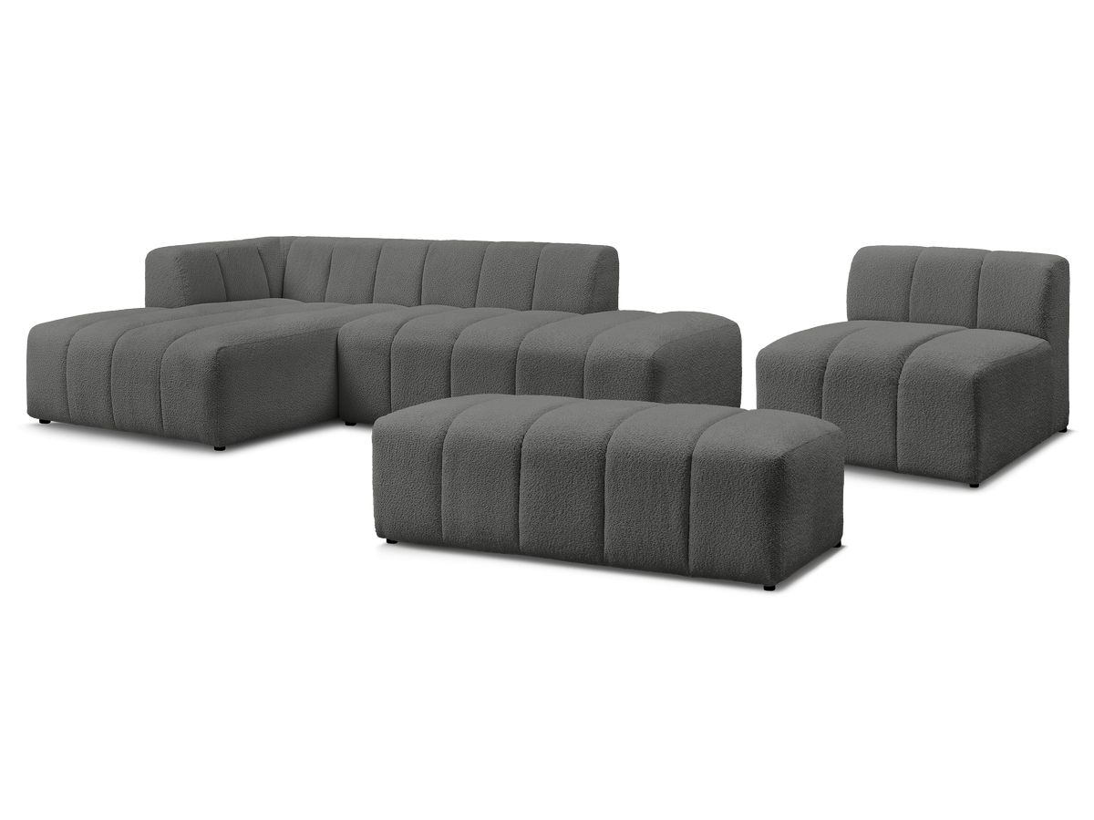 ANNECY modulaire vaste hoekbank in badstof met 1 enkele fauteuil en 1 poef