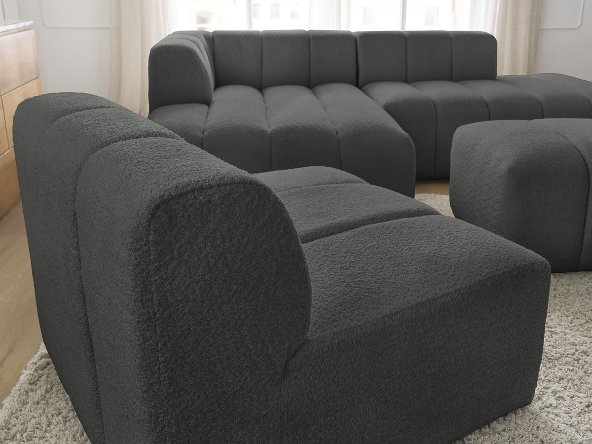ANNECY modulaire vaste hoekbank in badstof met 1 enkele fauteuil en 1 poef