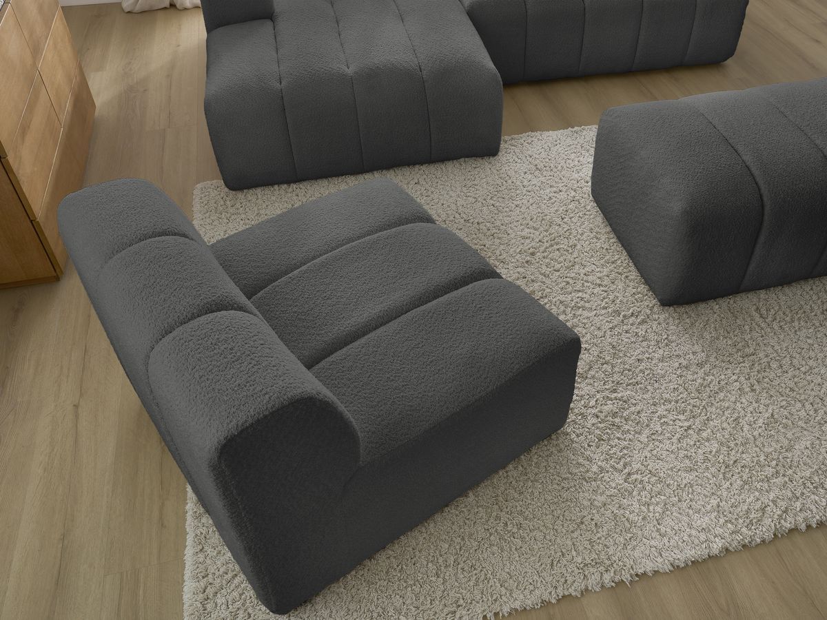 ANNECY modulaire vaste hoekbank in badstof met 1 enkele fauteuil en 1 poef