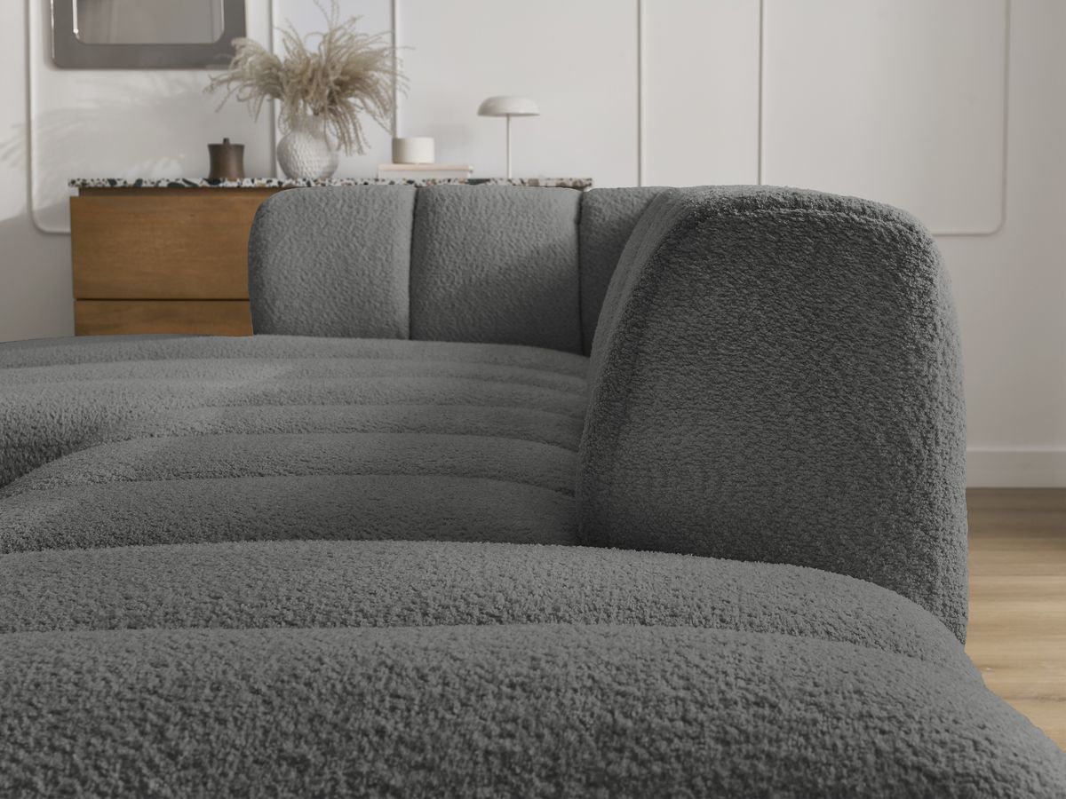 ANNECY modulaire vaste hoekbank in badstof met 1 enkele fauteuil en 1 poef