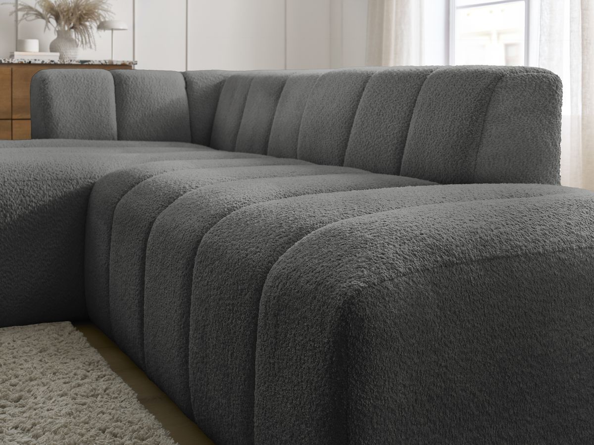 ANNECY modulaire vaste hoekbank in badstof met 1 enkele fauteuil en 1 poef