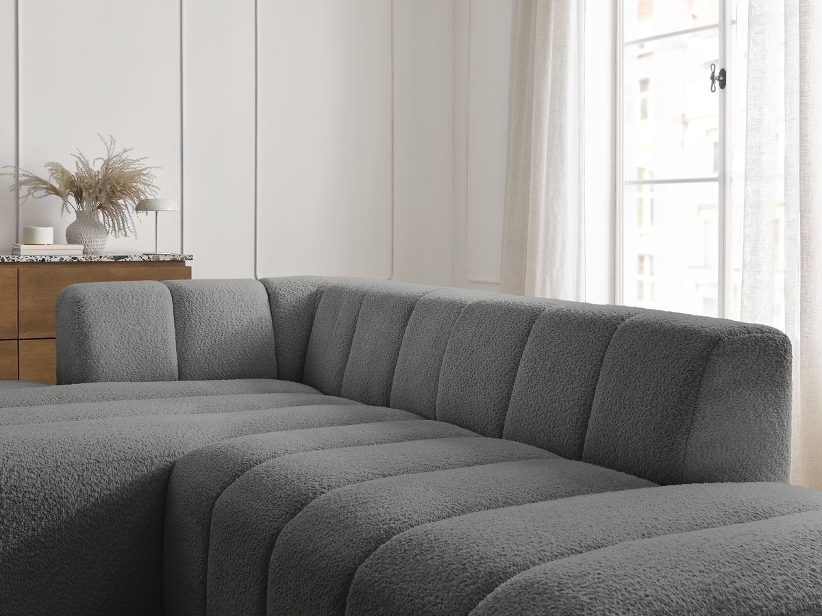 ANNECY modulaire vaste hoekbank in badstof met 1 enkele fauteuil en 1 poef