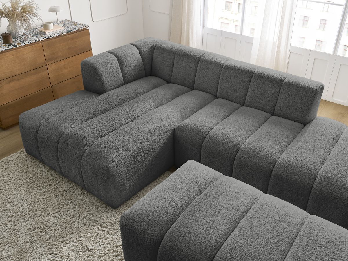 ANNECY modulaire vaste hoekbank in badstof met 1 enkele fauteuil en 1 poef