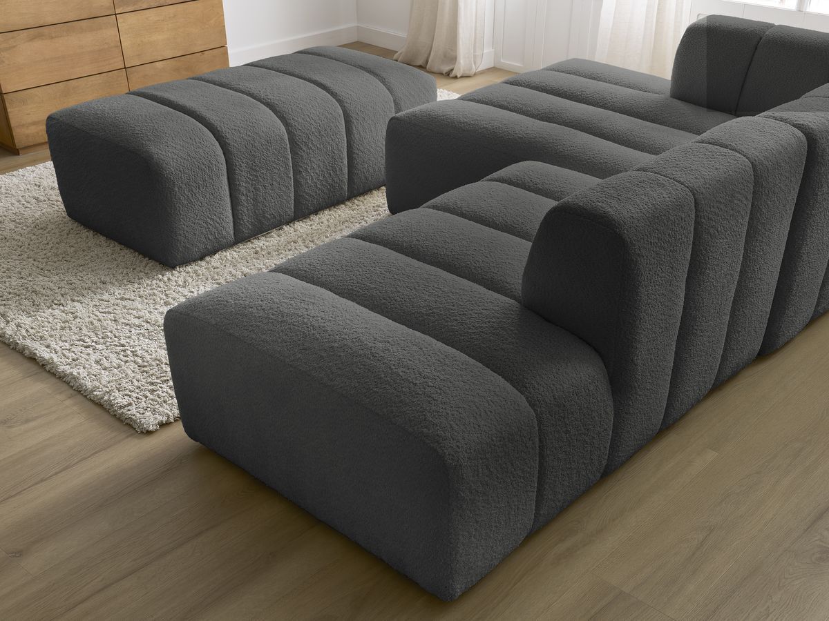 ANNECY modulaire vaste hoekbank in badstof met 1 enkele fauteuil en 1 poef