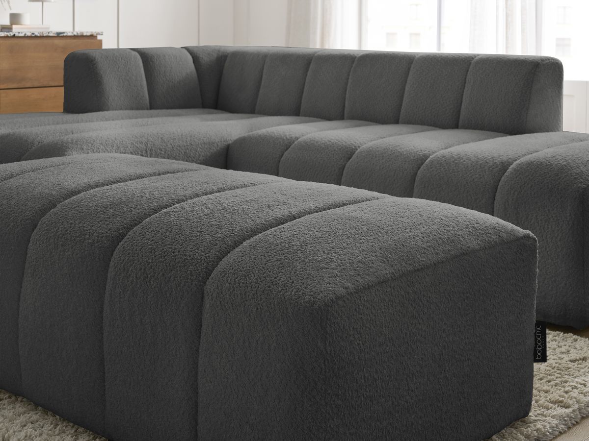 ANNECY modulaire vaste hoekbank in badstof met 1 enkele fauteuil en 1 poef