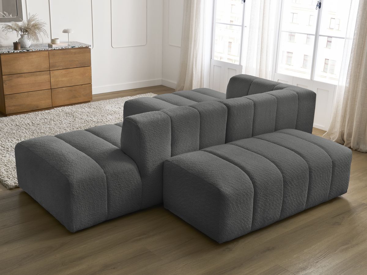 ANNECY modulaire vaste hoekbank in badstof met 1 enkele fauteuil en 1 poef