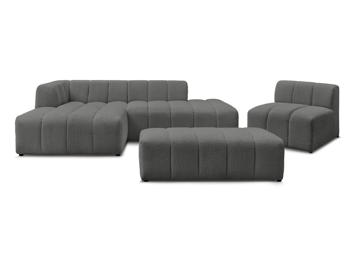 ANNECY modulaire vaste hoekbank in badstof met 1 enkele fauteuil en 1 poef
