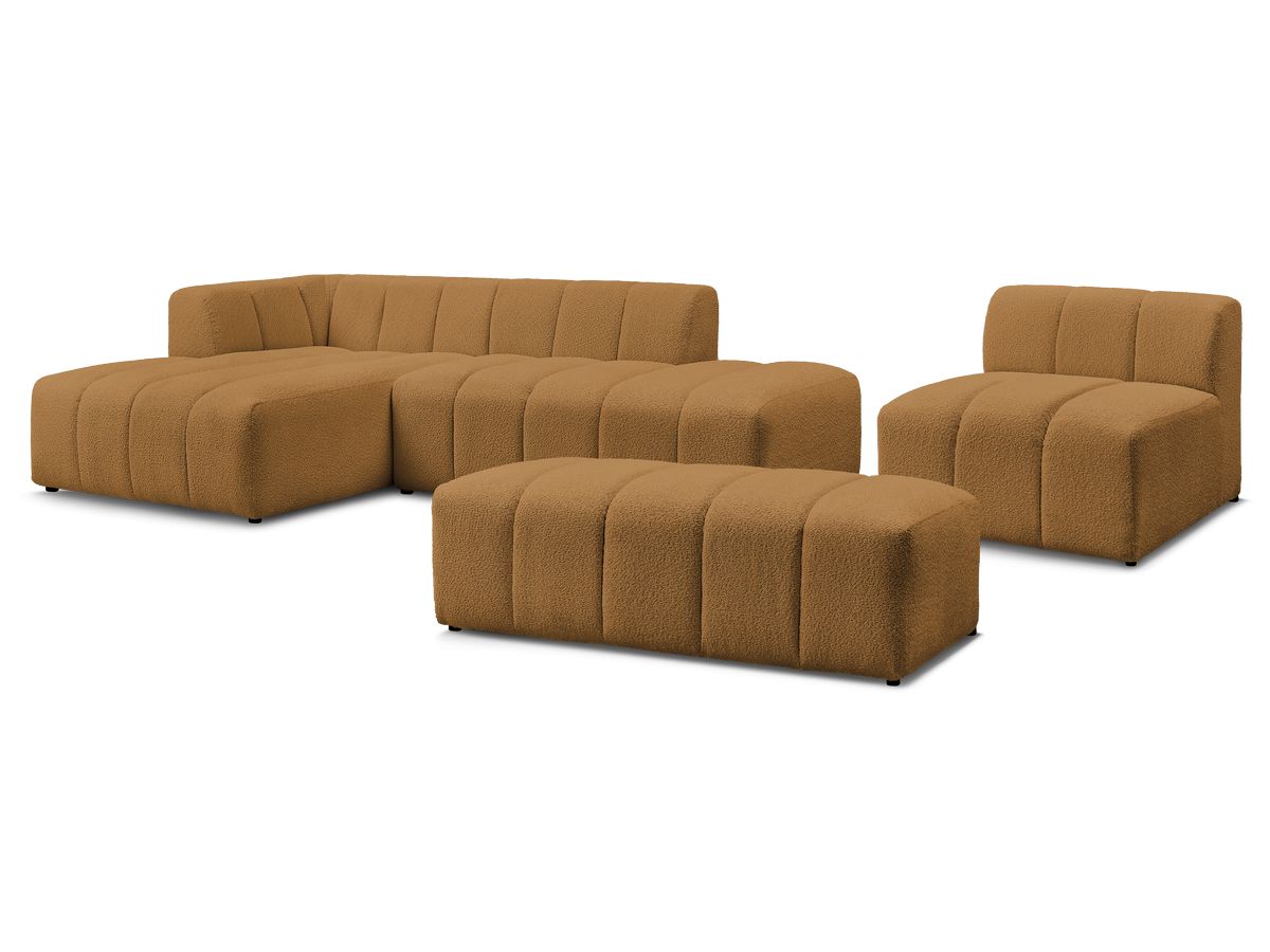 ANNECY modulaire vaste hoekbank in badstof met 1 enkele fauteuil en 1 poef