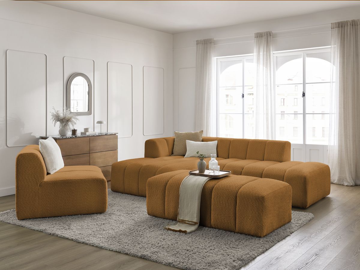 Canapé d'angle fixe EVEREST tissu chiné - Orange - Angle droit - 10 coussins
