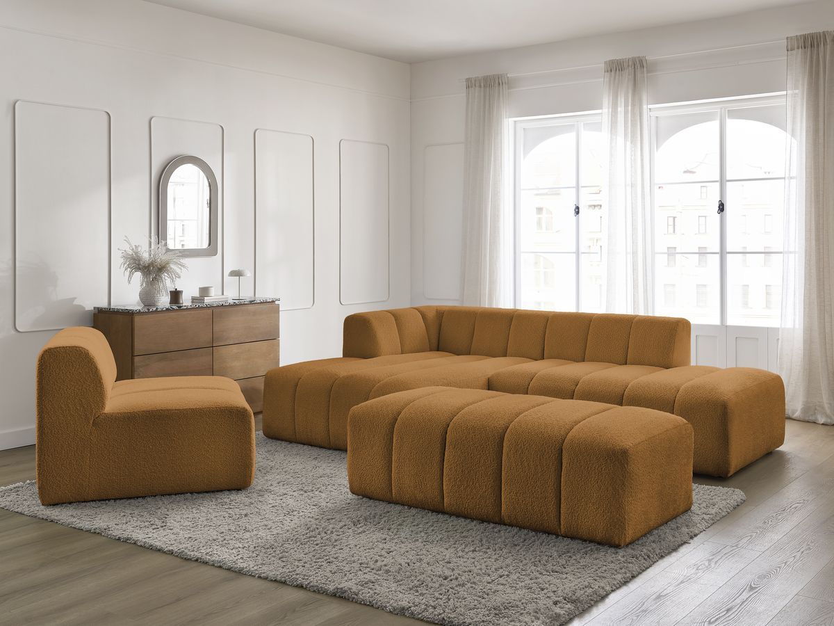 Canapé d'angle fixe EVEREST tissu chiné - Orange - Angle droit - 10 coussins